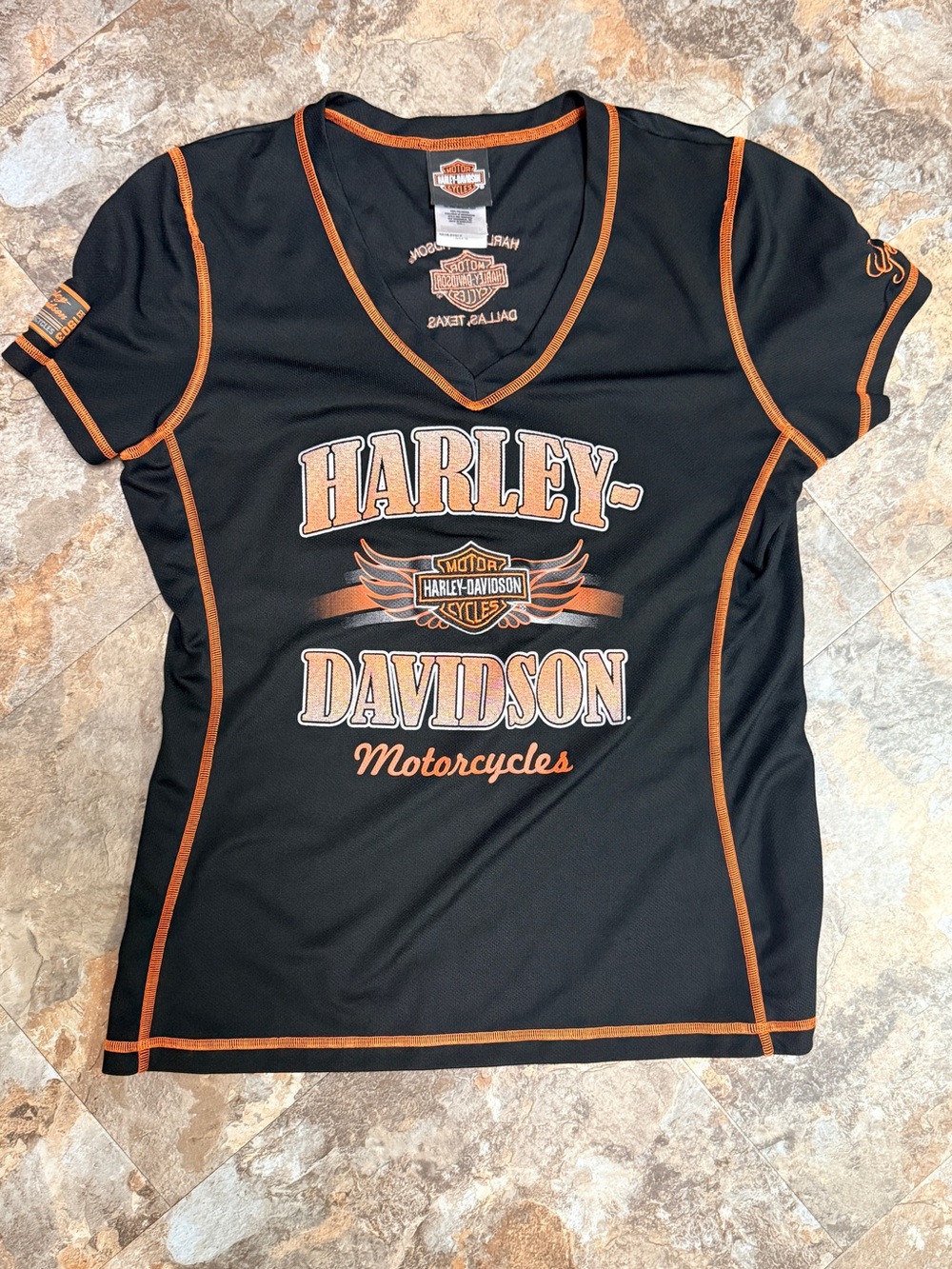 Women’s Harley-Davidson Black & Orange V-Neck Tee